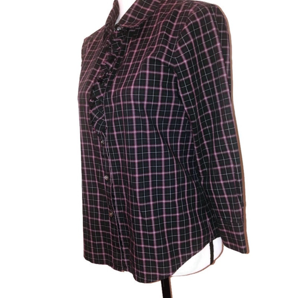 Theory Ruffle Button Up Shirt | Size Large - Picture 3 of 10